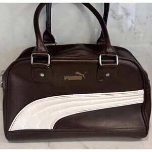 80s 90s Retro Puma Vinyl Brown Messenger Bag Purse Small Duffel